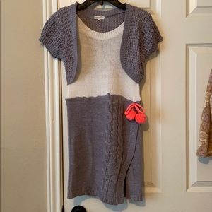 Gray and white dress.